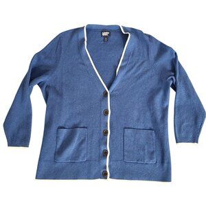 Land's End Women's Cardigan Size 1X Sweater Blue Button-Front Cotton Pockets